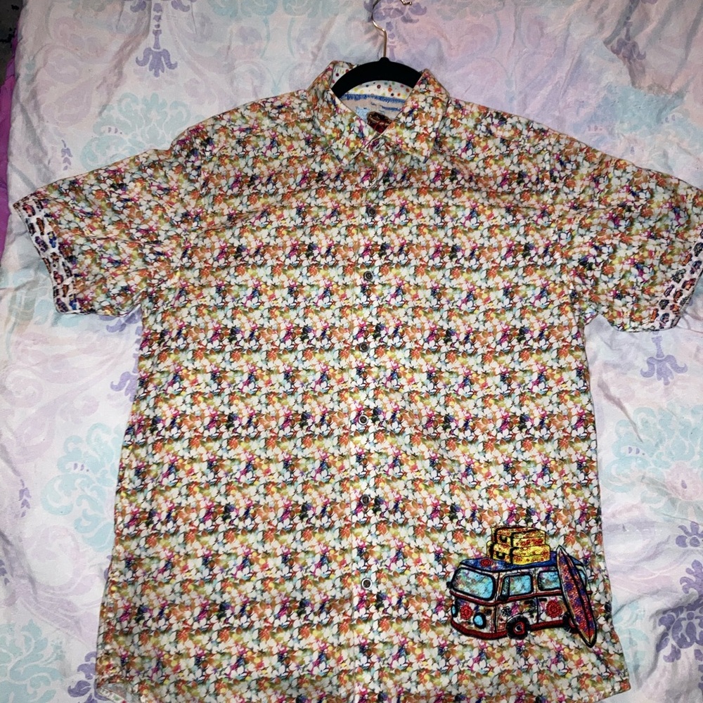 Robert Graham Short Sleeve Button Up Multicolor Men's Shirt with Van